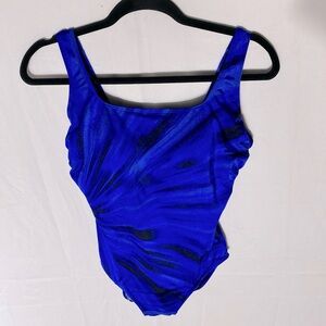 Women’s Blue Black Starburst Print One Piece Bathing Suit Swimsuit M